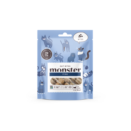 Monster Pet Food - Cat Bites Fish 50 g - Katt - Kattegodteri & kattegress - Tyggesnacks for katter - ZOO.no