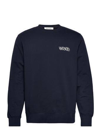 Hugh Logo Sweatshirt Sweat-shirt Tröja Blå Wood Wood
