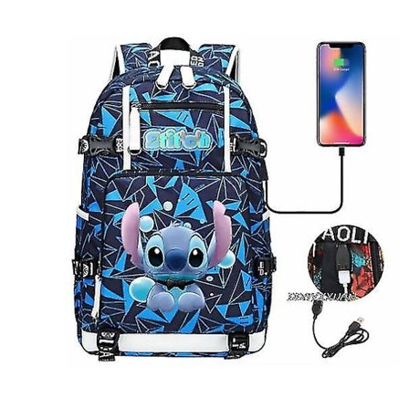 Lilo og Stitch Skole Tasker Kapacitet Rygsække Drenge Piger Usb Opladning Rejse Stor Laptop College Studerende Skole Taske Rygsæk