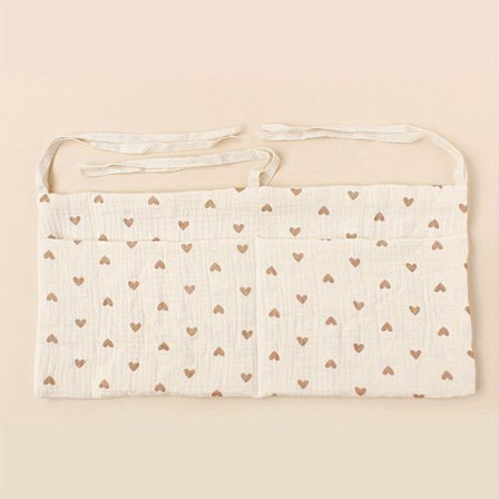 Hengende oppbevaringsveske til sengekanten med doble lommer for oppbevaring av flasker, små leker, telefoner og annet tilbehør - Trillebårorganisator