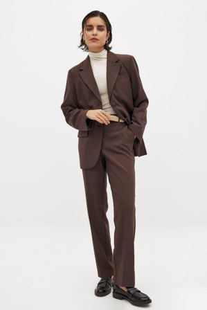 NA-KD Pantalon de tailleur droit en tissu mélangé à taille haute - Pantalon cigarette - Brun - EU 38