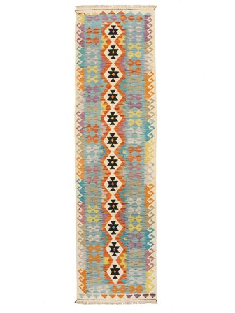 Hand Woven Kilim Afghan Old Style Rug 83X300 Green/Brown