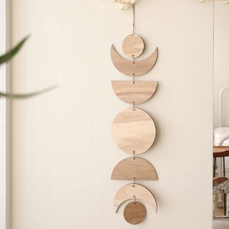 Boho vægdekoration med månefaser, skandinavisk naturlig trævægdekoration, unik æstetisk kunst, månecyklus vægdekoration til soveværelse (brun)
