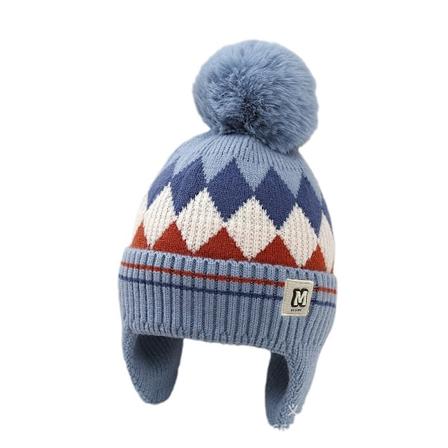 Baby Hættetrøje til efterår og vinter, strikket hue til udendørs, varm og sød lille svampehue i uld, børnehue med bomuldsforing 52-54CM Light Blue