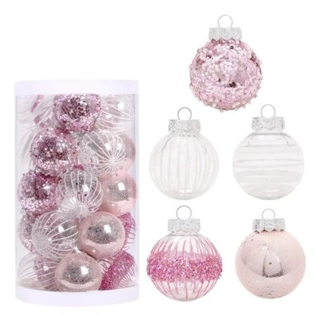 Jul pynt rosa hvit PET malt ball sett jule tre anheng