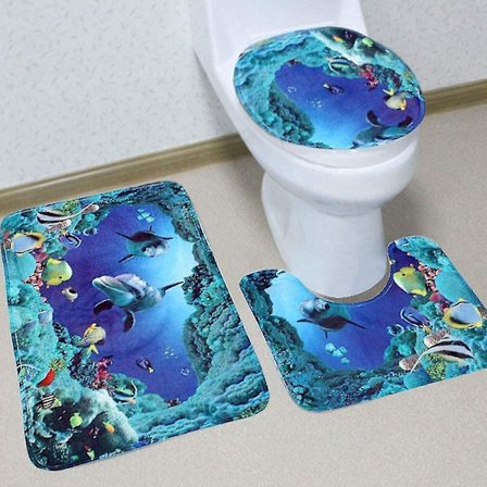 Bademåtte Sæt 3 Dele Bademåtter Toiletmåtter Uden Udskæring Skridsikker Til Væghængt Toilet Badeværelse Vaskbar Brusematte Tæppe
