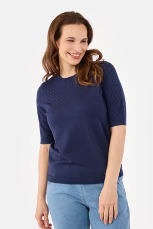 SIGNATURE - Kortærmet strik - Navy - Hulmønster