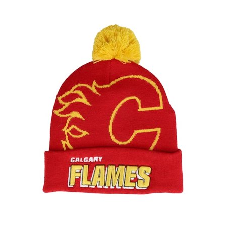 Mitchell & Ness - NHL Rouge pom Bonnet - Calgary Flames Punch Out Knit Red Pom @ Hatstore