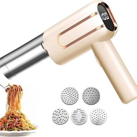 Elektrisk pastamaskine, pastamaskine i rustfrit stål, bærbar trådløs håndholdt pastamaskine med 5 pastaforme, egnet til hjemmelavede pastakøkkener.