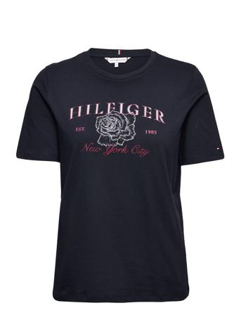 Regular Rose Print C-Nk Top Ss T-shirts & Tops Short-sleeved Blå Tommy Hilfiger