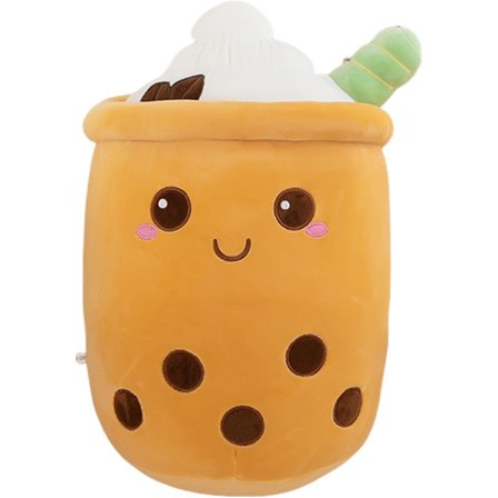 Boba Tea Plys Puder, Søde Boba Plysdyr Bløde Legetøj Gigant Boba Fyldte Dyr Pude til Boba Elskere (Brun, 24cm)