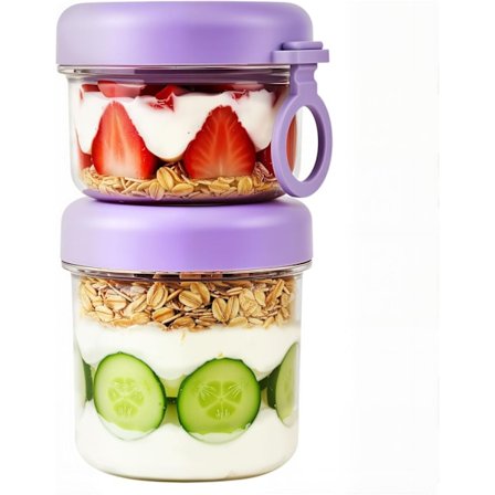 Lækagesikker Yoghurt Parfait Snack Kop med Ske & Låg - Genanvendelig Granola Holder til Morgenmad, Overnight Oats, Frugt & Cere