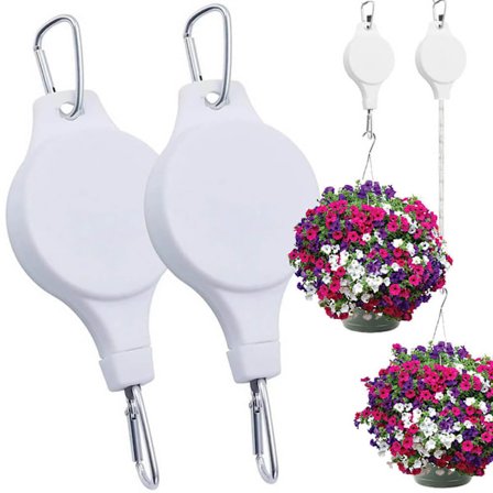 2 kpl Säädettäviä Ripustuskoukkuja Kukkaruukuille | Nosta ja Laske Ripustin valkoinen