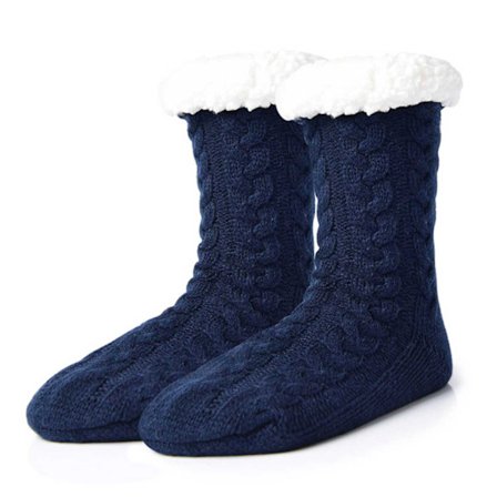 Lurviga Varma Strikkede Sokker Tøfler med Skridsikker Blå blå