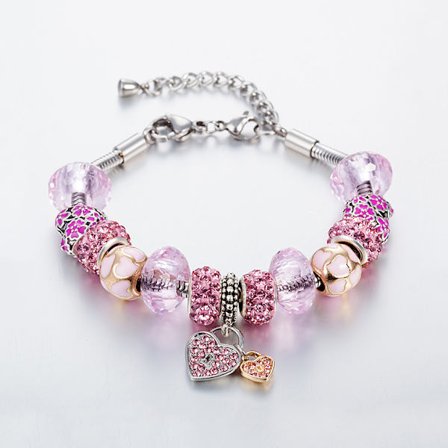 Sjarmarmbånd for kvinner og jenter med perler og rhinsteins charms, justerbare