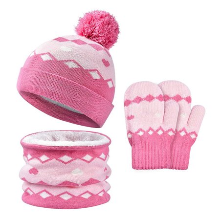 3-delt vintervarmesett for barn - unisex-vennlig kantløs lue, skjerf og hansker, ullfôr, egnet for 2-4 år gamle