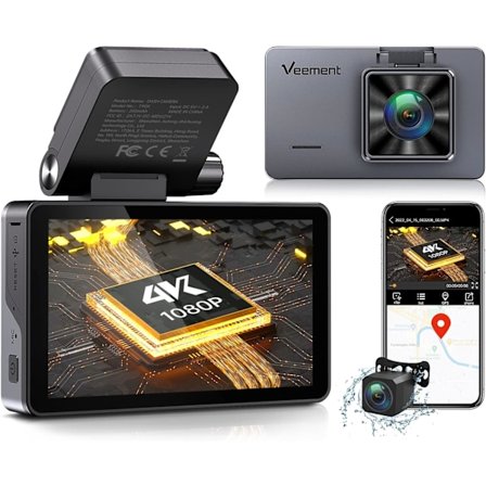 4K Dash Cam for og bag, forreste 4K/2.5K bagerste 1080P dobbelt Dash-kamera til biler, Dashcams med indbygget WiFi GPS, 3 tommer IPS-skærm,
