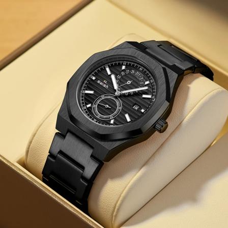 Mode Octagonal Chronograph Quartz Klockor Män Top Märke Lyx Golden Rostfritt stål Armbandsur Man Vattentät 3ATM Black