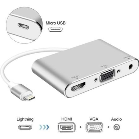 Lightning – digitaalinen AV-, HDMI- ja VGA-sovitin ja audiosovitin iPhone iPad