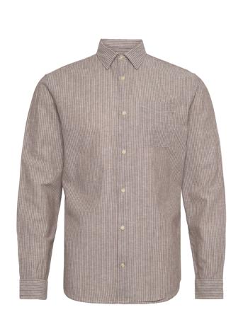 Jprblusummer Linen Stripe Shirt L/S Skjorte Uformell Brun Jack & J S*Betinget Tilbud