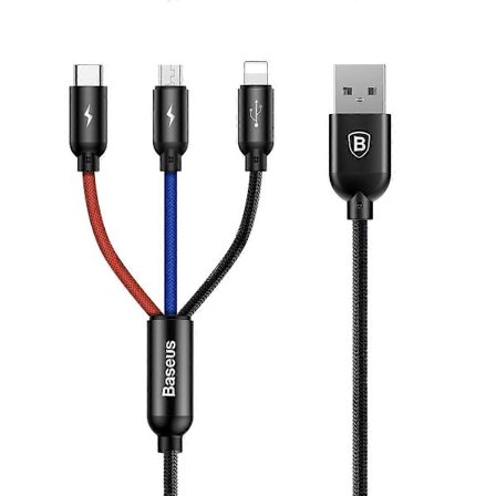 BASEUS iP Micro USB Type C 3 i 1 3.5A laddningsdatakabel USB-datakabel (1.2M) för iPhone Huawei LG