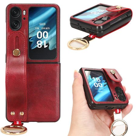 För Oppo Find N2 Flip 5G PU Läder+PC Telefonfodral Armband Ställ Flasköppnare Stötsäkert Skal (FMY)