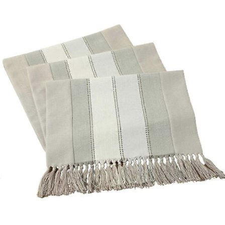 Vertikalstripet rustikk bordløper med dusker Lin Bomull Kaffe Spisebord Duk Løpere Lon