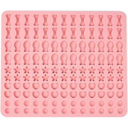 Gummiformar med 130 kaviteter, godisformar, chokladformer, mini silikonformar för kex, gelé, kex, karamell (halvklot fisk ben stjärna hjärtform)