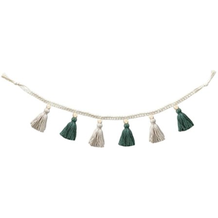 Makramé bomulls dusk girlander, banner med perler vevd veggdekor hjemmedekorasjon for barnerom (grønn, 1 stk)
