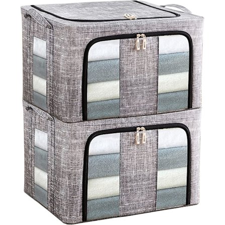 Foldbare Opbevaringskasser Vandtætte Antibakterielle, med Lynlås og Gennemsigtigt Vindue til Opbevaring af Tøj, Tæpper, Legetøj (Denim Grå)