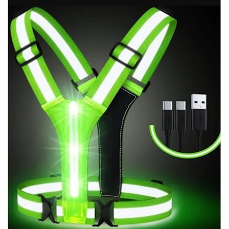LED Refleksvest Løping, USB Oppladbar LED Lysvest