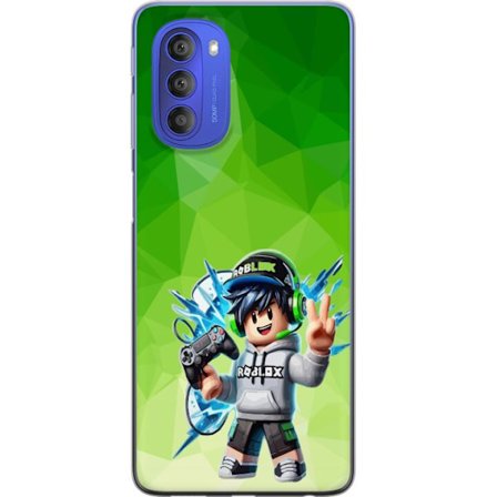 Kompatibelt Mobildeksel til Motorola Moto G51 5G Roblox-inspirert gamerfigur med headset, håndkontroll og energiske effekter mot grønn bakgrunn