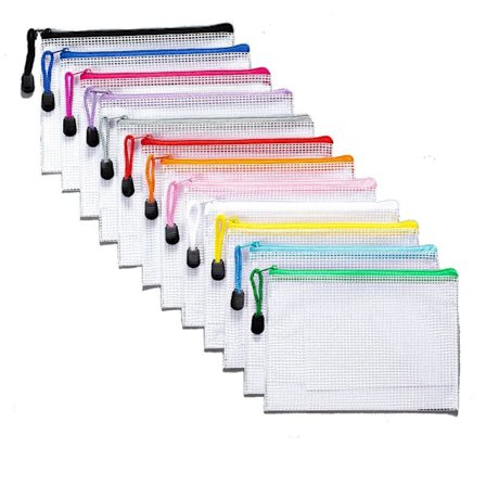 Dokumentmappe A5, 12 stk. dokumentmapper med lynlås, mesh