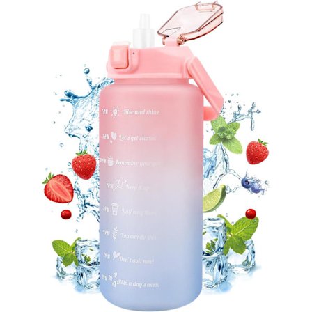 2000 ml pullo, motivoiva vesipullo, BPA-vapaa, urheiluvesipullo pillillä ja motivoivalla aikamerkinnällä