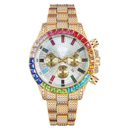 #Kvartsur #Chronograph #Guldtonet/Regnbue #Rhinestone #Diamanter#