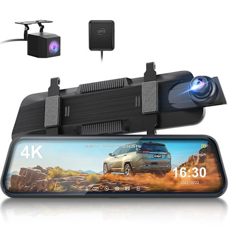 ThiEYE Carview 4K Spegeldashkamera: 10-tums pekskärm, bakre vy GPS, nightvision
