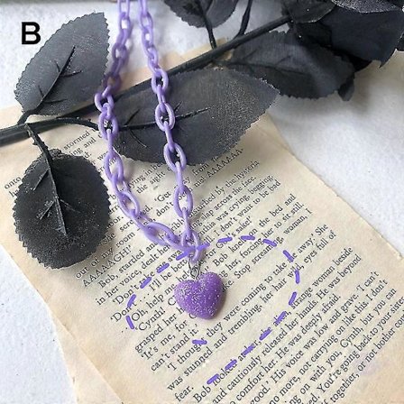 Halsband med bokstavstryck i harts/glänsande hjärta, justerbar längd, halsband, smycken, kärlekshänge, halsband lila
