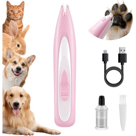 Kloprimmer til hunde, genopladelig kæledyrshårklipper til trimning af hår omkring poter, øjne, ører (Pink)