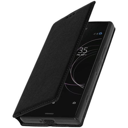 Housse - AVIZAR - Xperia XZ1 Compact - Ekologisk läder - Svart - Ställfunktion
