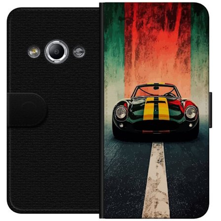 Kompatibel Tegnebogsetui til Samsung Galaxy Xcover 3 Retro sportsvogn set fra fronten på vejen med dramatisk lysstyring og en vintage racerfølelse,