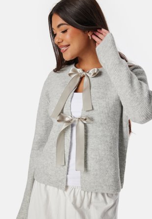 Pieces Pcrilly LS Reversible Bow Knit Light Grey Melange Klær