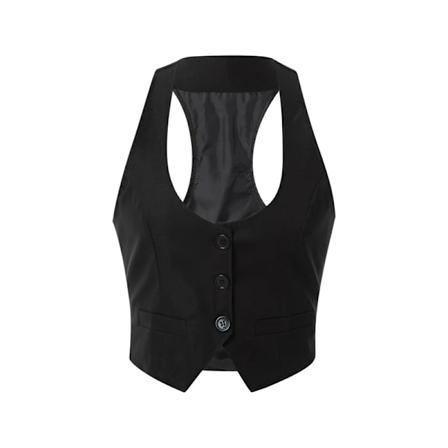 Lamuusaa Kvinnors Väst Mode Sexiga Kläder V-ringad Ärmlös Knappar Ner Sittande Racer Rygg Klassisk Väst Skjortor Formella Kläder black XXL