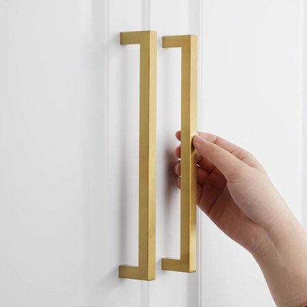 Set med 10 köksskåpshandtag i guld, borstad mässing