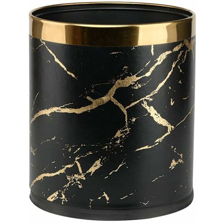Dobbeltlags metal skraldespand, 10L marmor tekstur skraldespand til soveværelse badeværelse stue køkken kontor hotel (sort guld marmor)