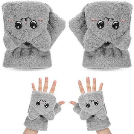 Varme strikkede ullhansker for kvinner, fingerløse, søte tegneserie-kattepels, kompatible med julegaver