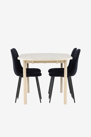 Venture Home - Andy-spisebord med polar-spisebordsstol - Sort - Spisebordssæt 4 personer - Fra Homeroom