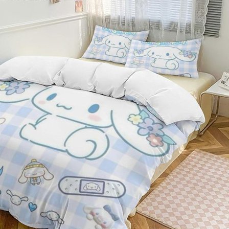 v369 Cinnamoroll 3-delt dobbeltsengesett - Inkluderer 1 enkeldyne og 2 putetrekk sengetøy - Falmebestandig mikrofiber - Cinnamoroll io369