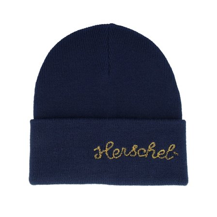 Herschel - Blu cuff Beanie - Elmer Chain Stitch Beanie Black Iris/Golden Yellow Cuff @ Hatstore