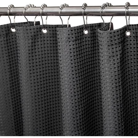 Våfflat duschdraperi, med duschdraperiringar tyg badkarsdraperi set Svart