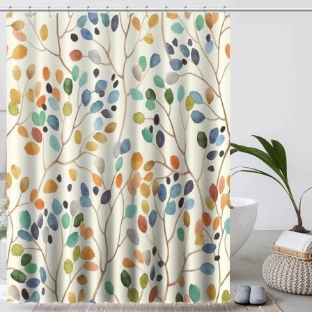 Kuuma tarjous edulliseen hintaan! Kukallinen suihkuverho kylpyhuoneeseen, värikkäät lehdet Verho kylpyhuoneen sisustus, setti verhokoukkuja - Iloinen